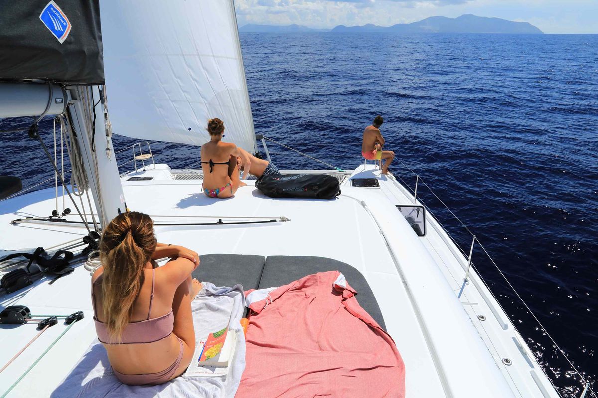 Exterior view of Easy to love, a Lagoon 42 catamaran at Tropea, Italy