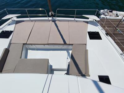 Deck of Serenity, a Bali 4.2 catamaran at Municipal Unit of Apollonioi, Greece