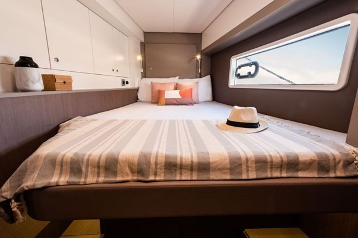 Cabin on Serenity, a Bali 4.2 catamaran at Municipal Unit of Apollonioi, Greece
