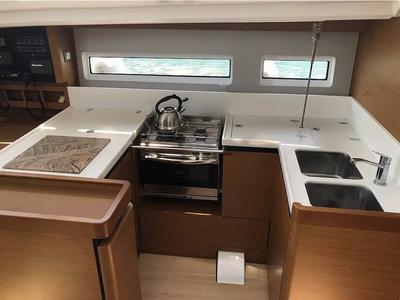 Galley of Tikal III, a Jeanneau Sun Odyssey 440 sailboat at Municipal Unit of Lefkada, Greece