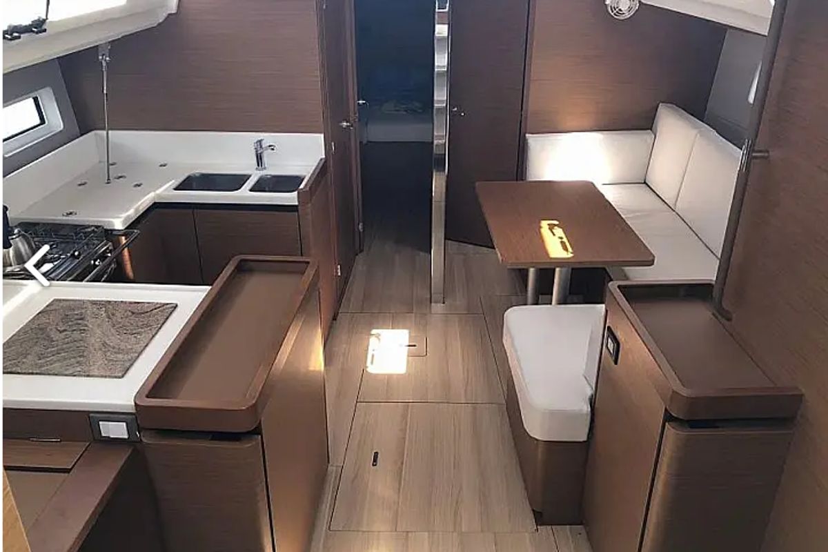 Salon of Tikal III, a Jeanneau Sun Odyssey 440 sailboat at Municipal Unit of Lefkada, Greece