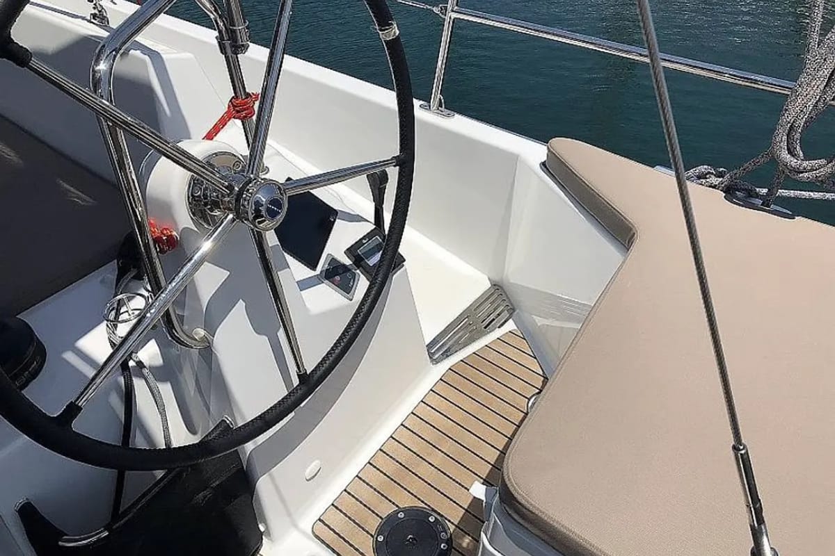 Tikal III, a Jeanneau Sun Odyssey 440 sailboat at Municipal Unit of Lefkada, Greece