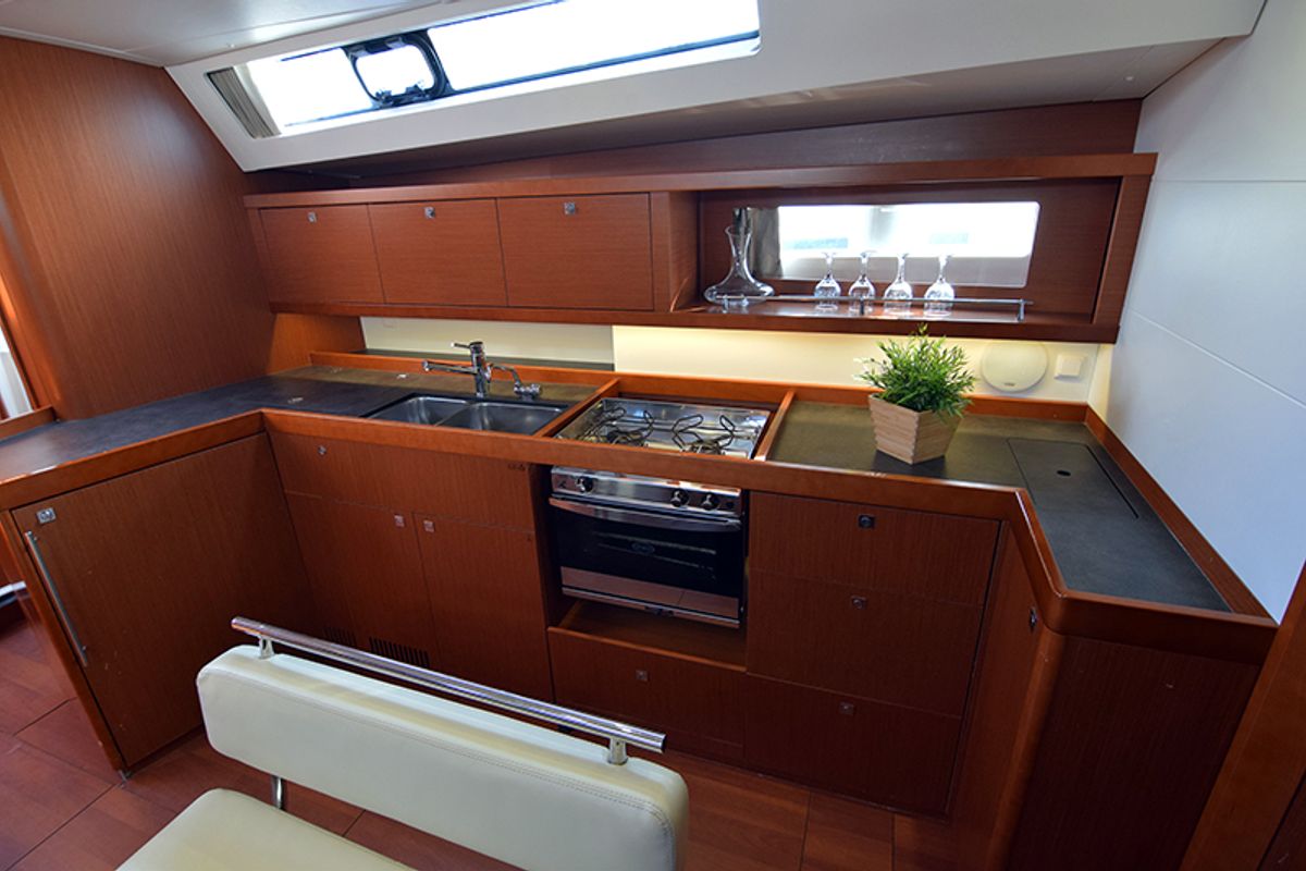 Galley of Semiramis, a Beneteau Oceanis 45 sailboat at Gouvia, Greece