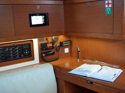Salon of Semiramis, a Beneteau Oceanis 45 sailboat at Gouvia, Greece