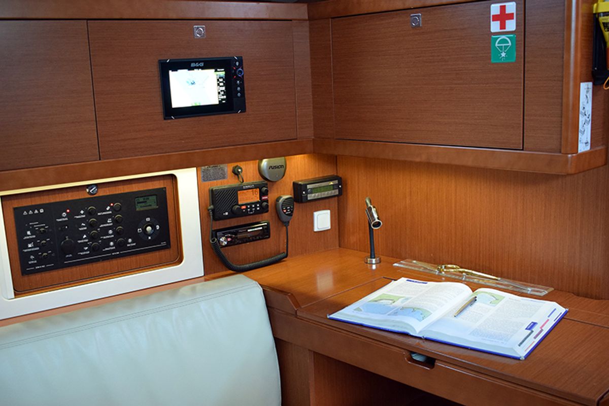Salon of Semiramis, a Beneteau Oceanis 45 sailboat at Gouvia, Greece