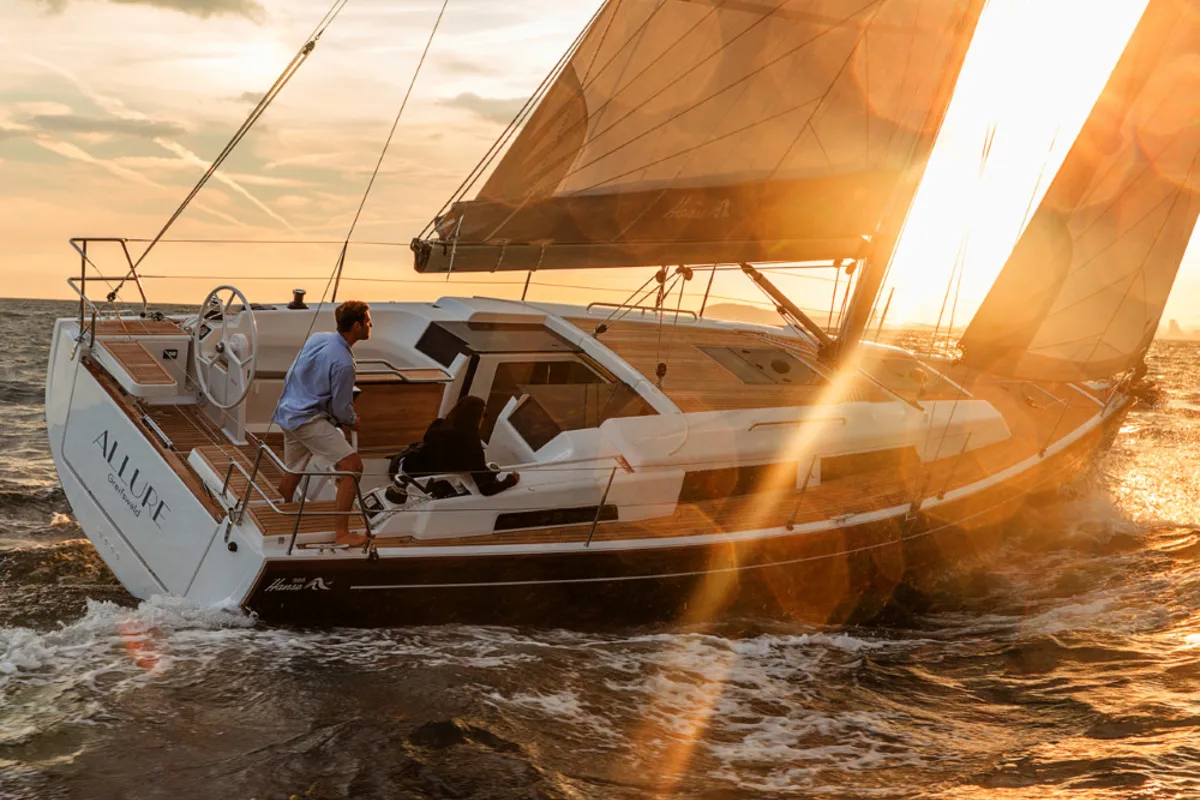 Exterior view of Barcelona, a Hanse Yachts Hanse 388 sailboat at Grad Šibenik, Croatia