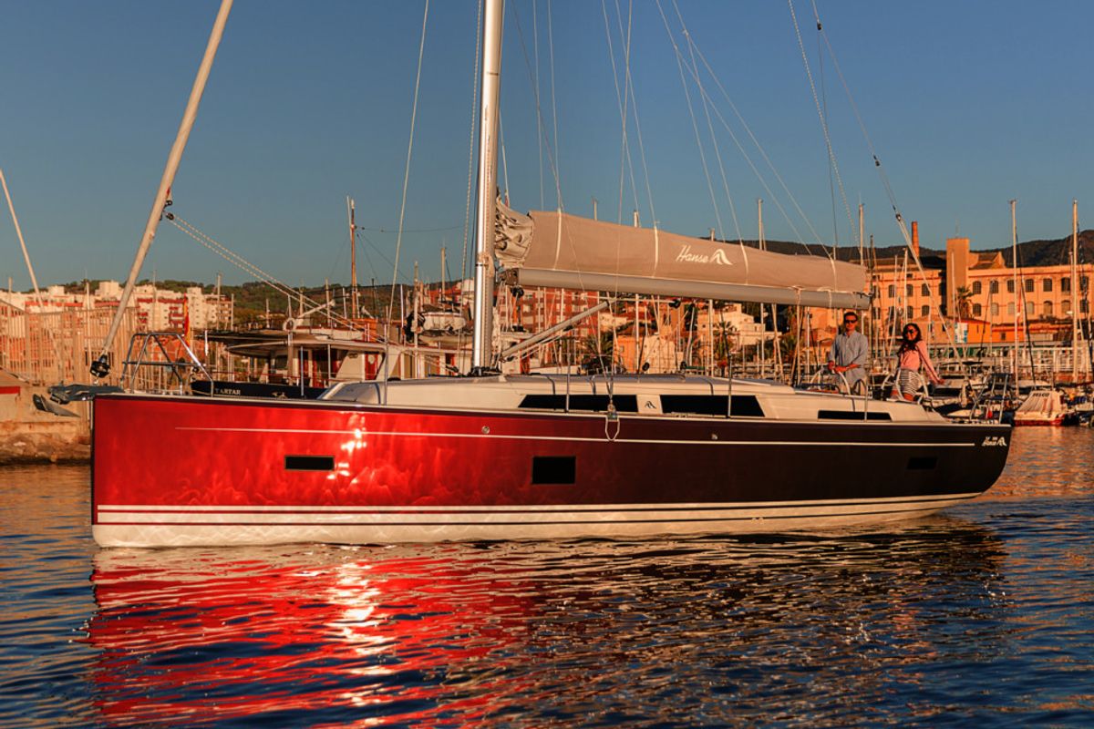 Exterior view of Barcelona, a Hanse Yachts Hanse 388 sailboat at Grad Šibenik, Croatia
