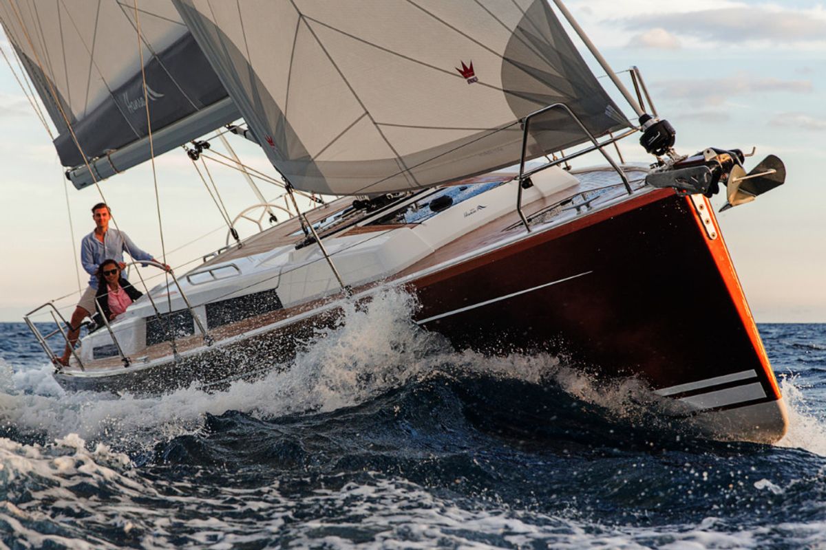 Exterior view of Barcelona, a Hanse Yachts Hanse 388 sailboat at Grad Šibenik, Croatia