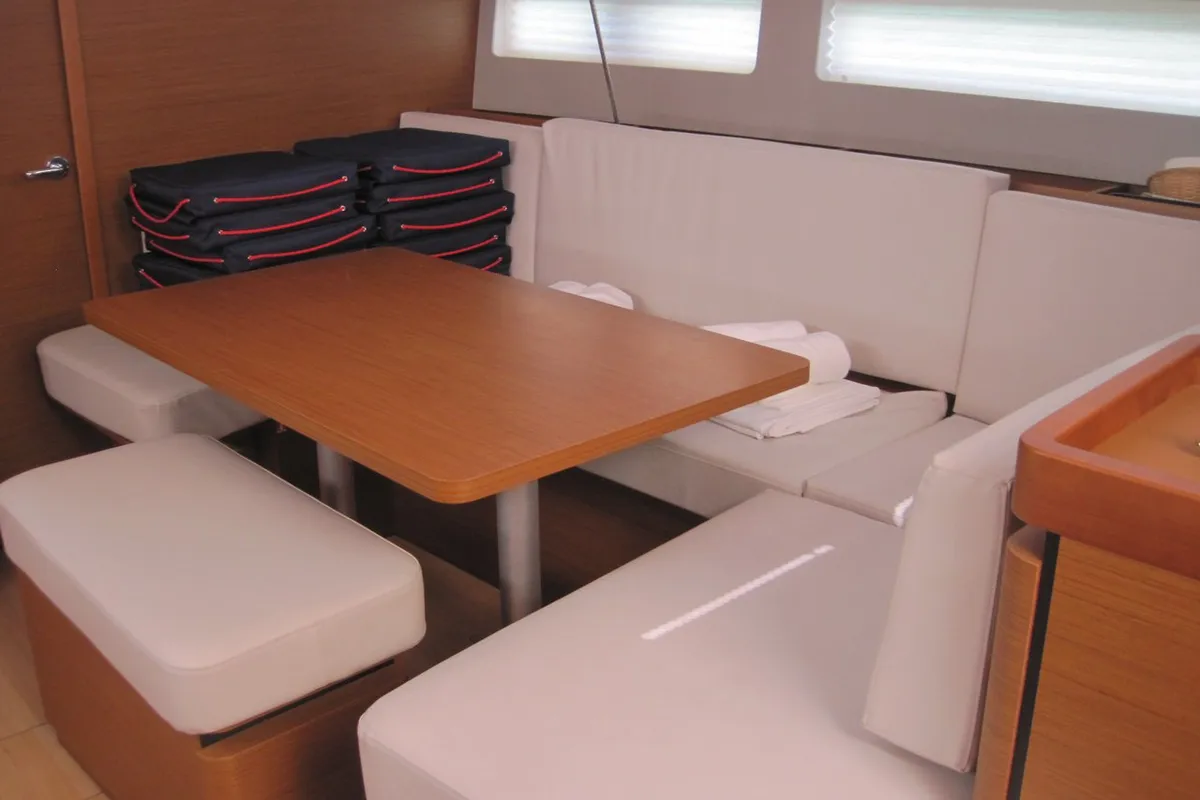 Salon of Teresa, a Jeanneau Sun Odyssey 490 sailboat at Capo d'Orlando, Italy