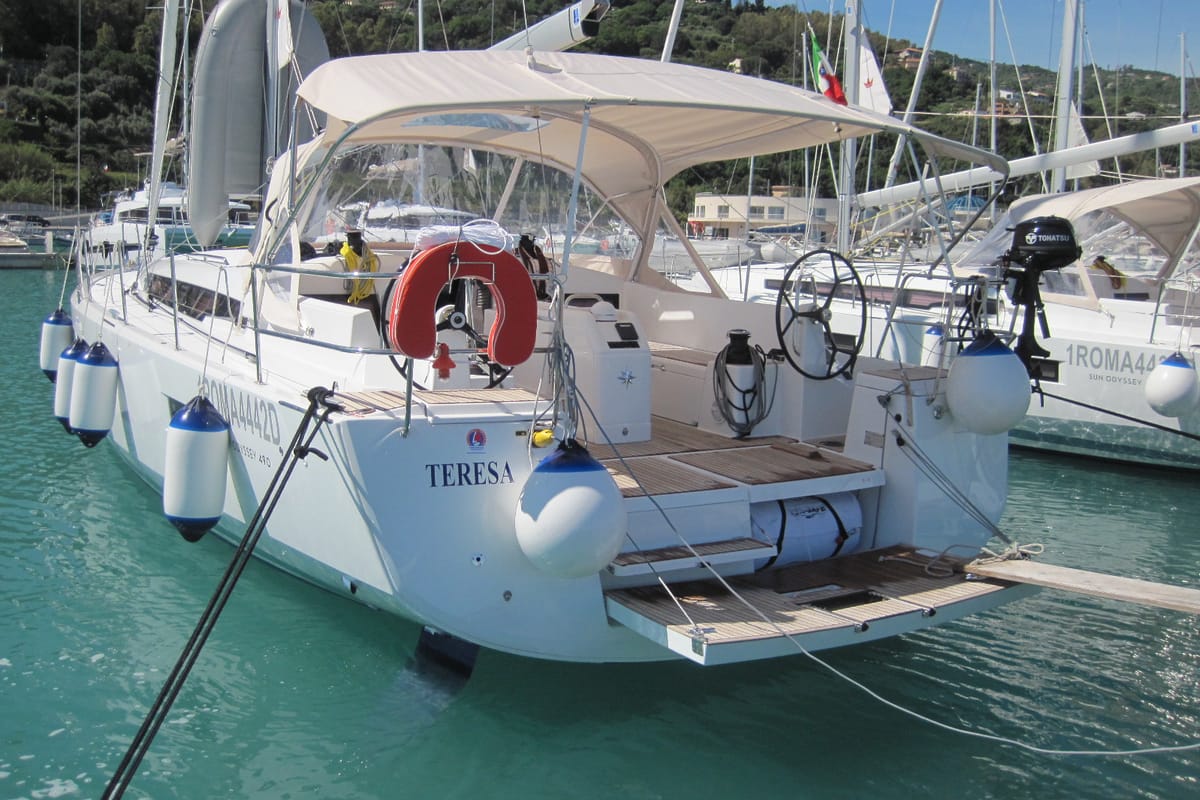Teresa, a Jeanneau Sun Odyssey 490 sailboat at Capo d'Orlando, Italy