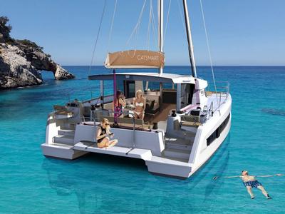 Deck of Bay Breeze V, a Bali Catsmart catamaran at Radovići, Montenegro