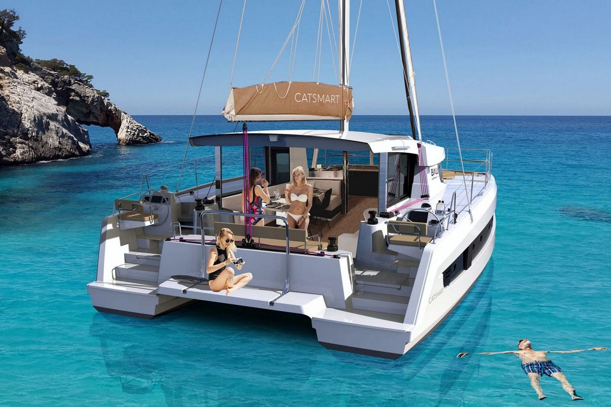 Deck of Bay Breeze V, a Bali Catsmart catamaran at Radovići, Montenegro