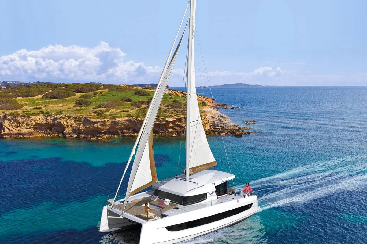Exterior view of Bay Breeze V, a Bali Catsmart catamaran at Radovići, Montenegro