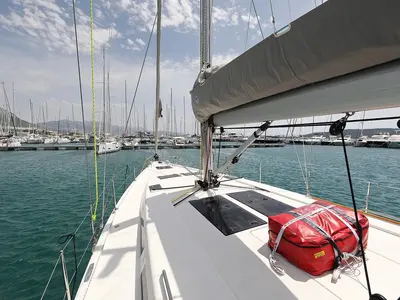 Deck of Purple Rain, a Hanse Yachts Hanse 455 sailboat at Grad Šibenik, Croatia