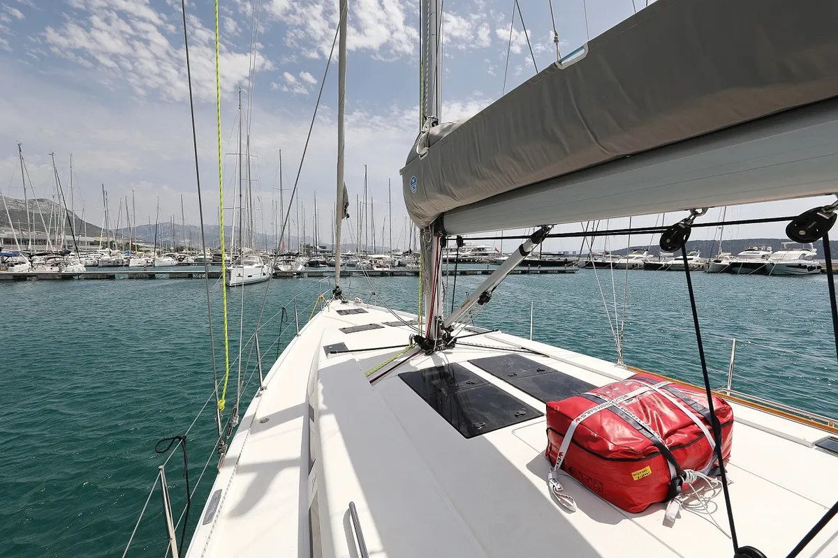 Deck of Purple Rain, a Hanse Yachts Hanse 455 sailboat at Grad Šibenik, Croatia