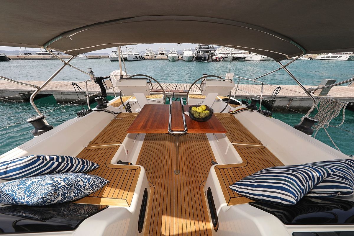 Deck of Purple Rain, a Hanse Yachts Hanse 455 sailboat at Grad Šibenik, Croatia