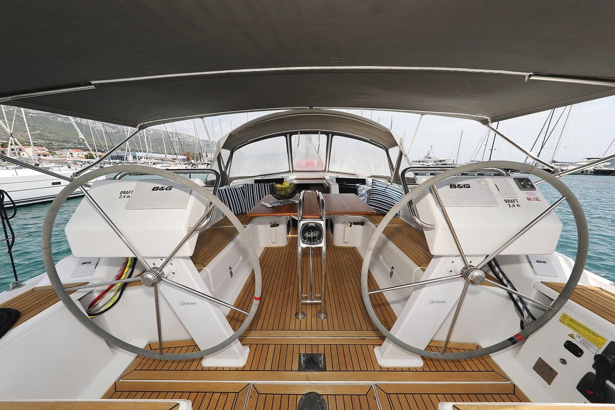 Cockpit of Purple Rain, a Hanse Yachts Hanse 455 sailboat at Grad Šibenik, Croatia