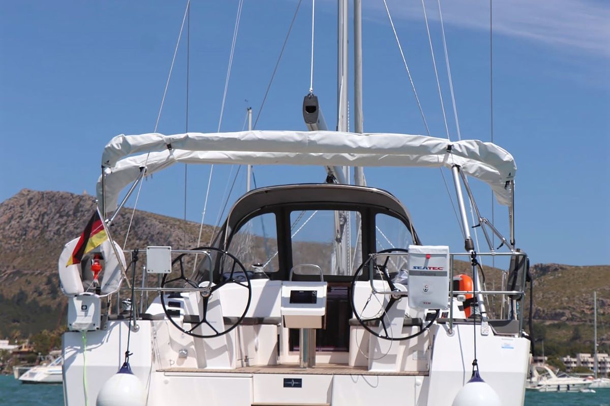 Exterior view of Levante, a Bavaria C38 sailboat at Palma de Mallorca, Spain
