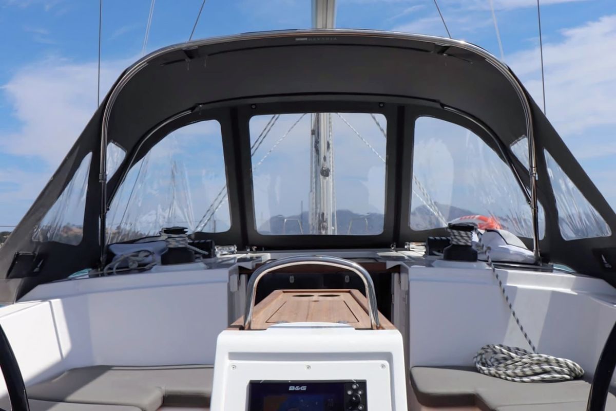 Cockpit of Levante, a Bavaria C38 sailboat at Palma de Mallorca, Spain