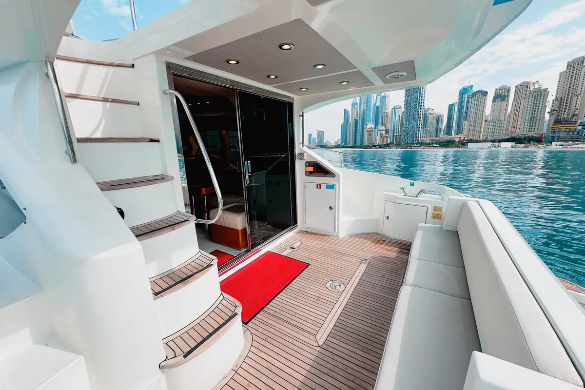 X33, a Azimut Azimut 50 yacht at Dubai Harbour, United Arab Emirates