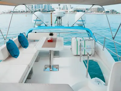 X33, a Azimut Azimut 50 yacht at Dubai Harbour, United Arab Emirates