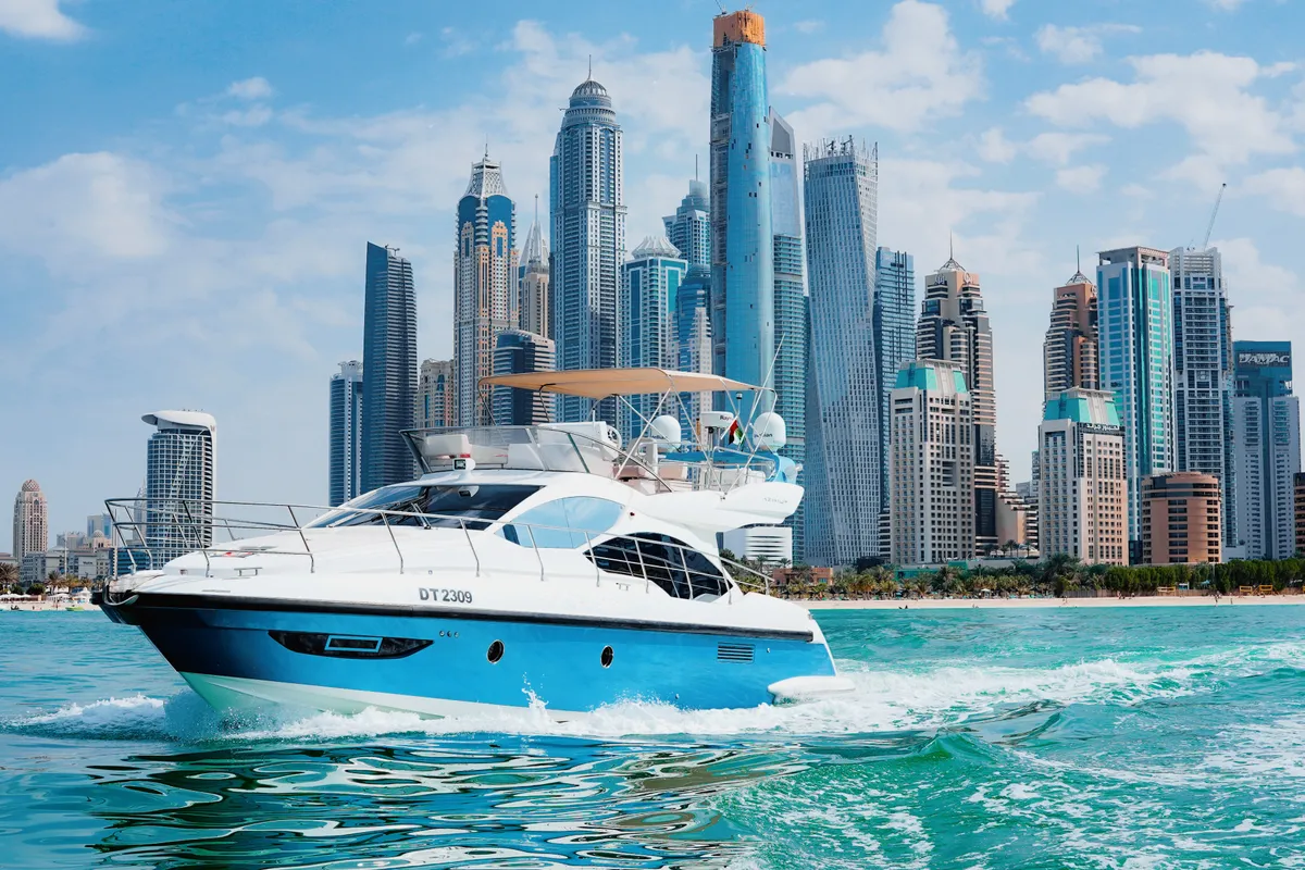 X33, a Azimut Azimut 50 yacht at Dubai Harbour, United Arab Emirates