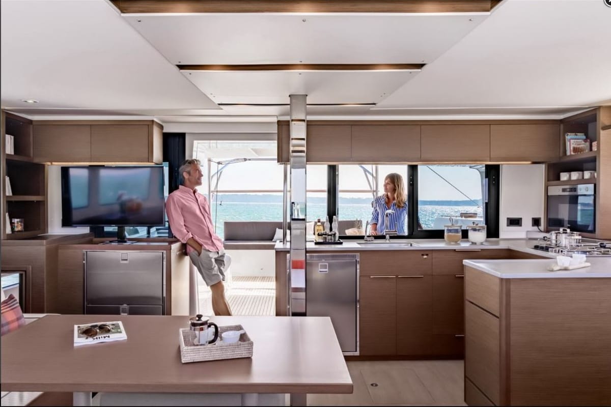 Salon of Lord Ervis, a Lagoon 46 catamaran at Municipal Unit of Lefkada, Greece