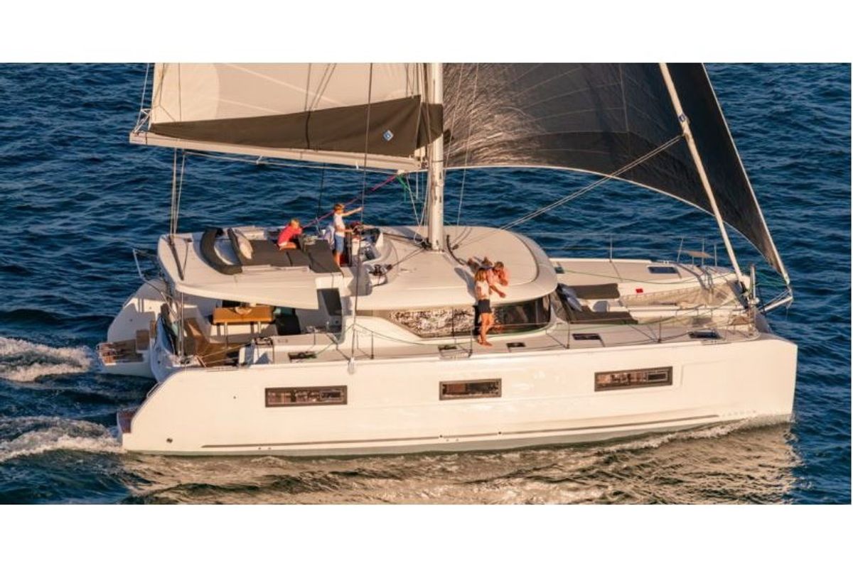 Exterior view of Lord Ervis, a Lagoon 46 catamaran at Municipal Unit of Lefkada, Greece