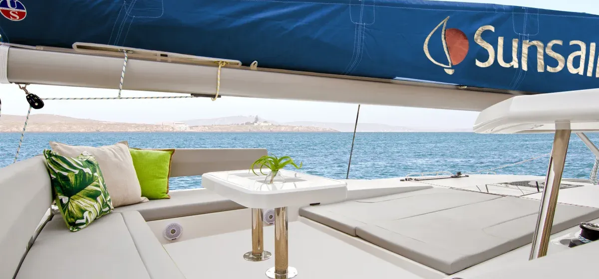 Deck of Sunsail 454L Classic, a Leopard 45 catamaran at Općina Marina, Croatia