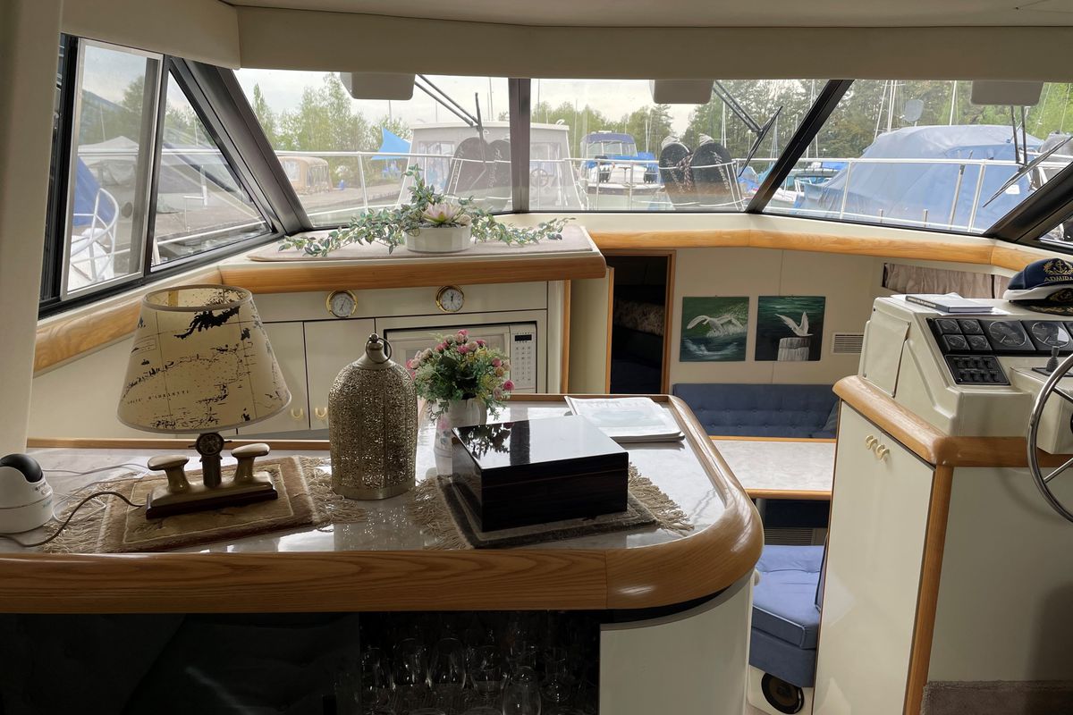 Cockpit of Alexandra, a Gulet Motoryacht motorboat at Rapperswil-Jona, Switzerland