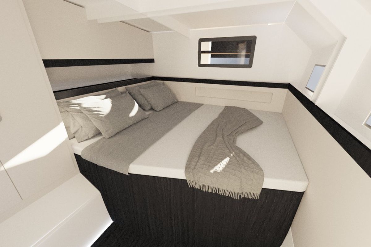 Cabin on No Name, a Armor Boats Solitaire 1740 catamaran at Athens, Greece