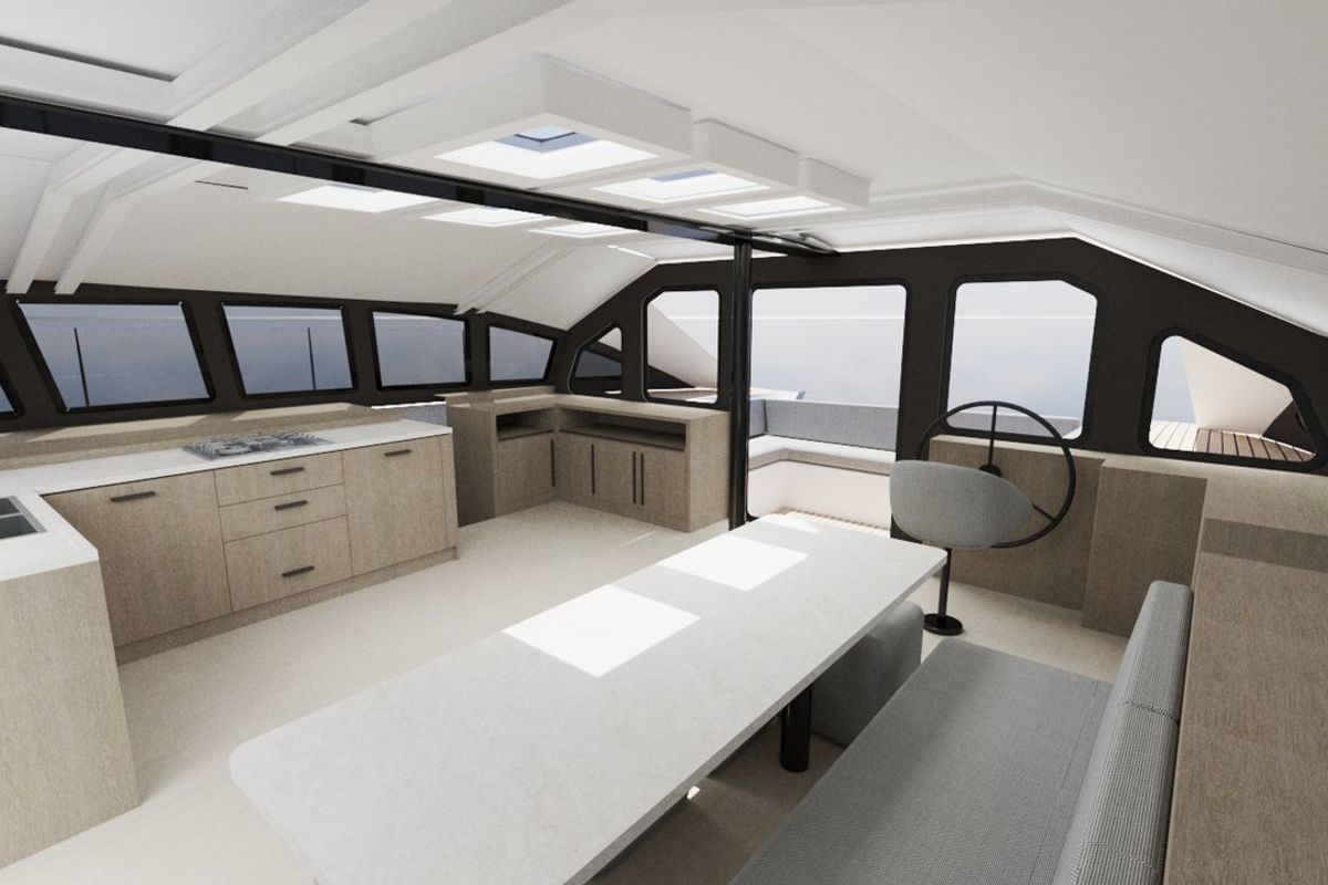 Salon of No Name, a Armor Boats Solitaire 1740 catamaran at Athens, Greece
