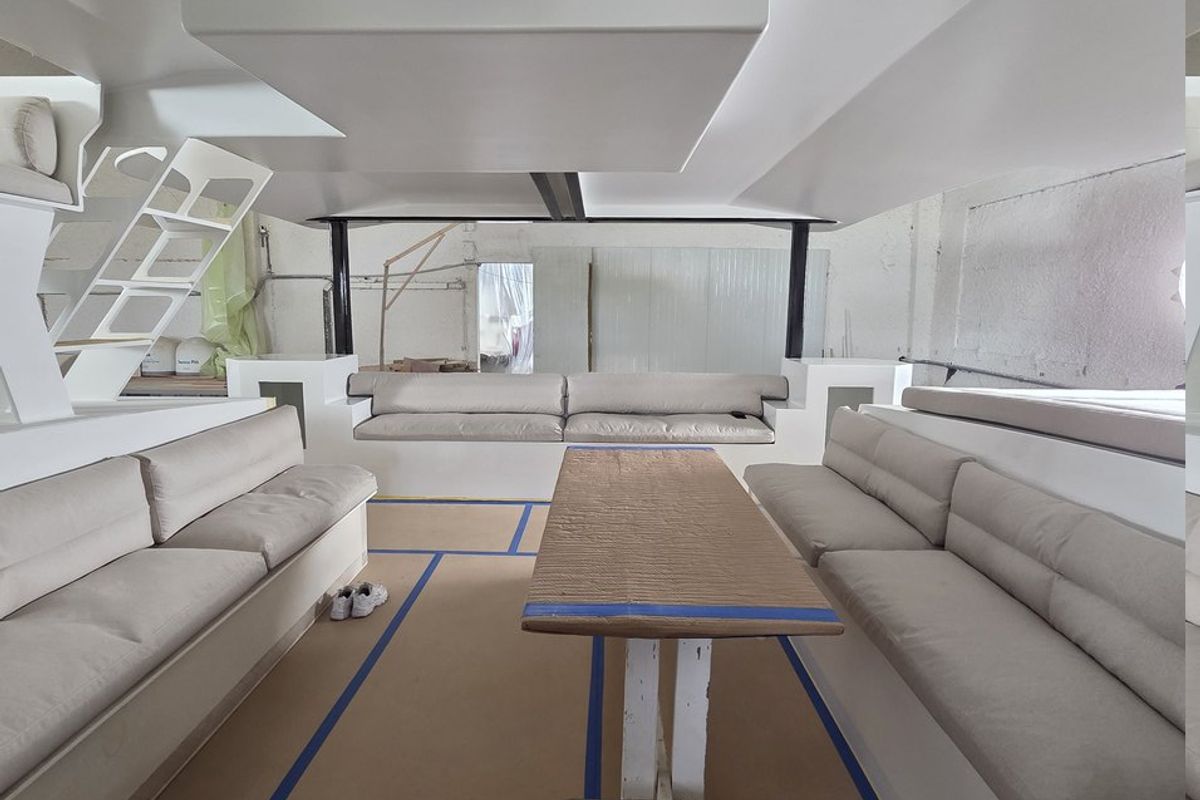 Salon of No Name, a Armor Boats Solitaire 1740 catamaran at Athens, Greece