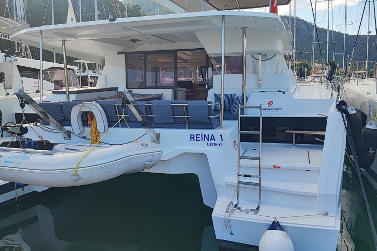 Reina, a Fountaine Pajot Astrea 42 catamaran at Fethiye, Turkey