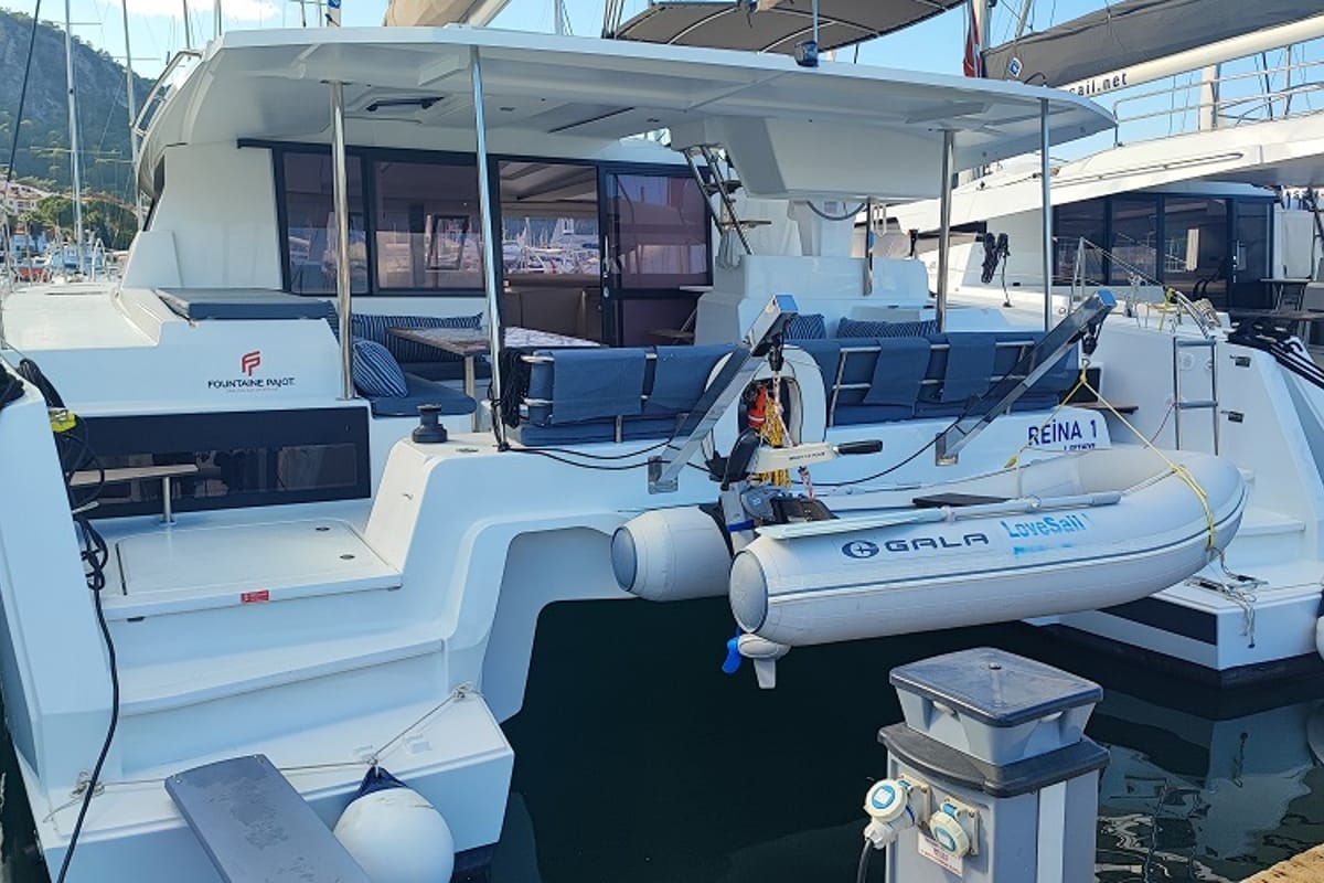Reina, a Fountaine Pajot Astrea 42 catamaran at Fethiye, Turkey