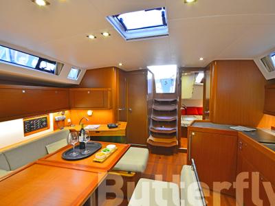 Salon of Butterfly, a Beneteau Oceanis 45 sailboat at Kos, Greece