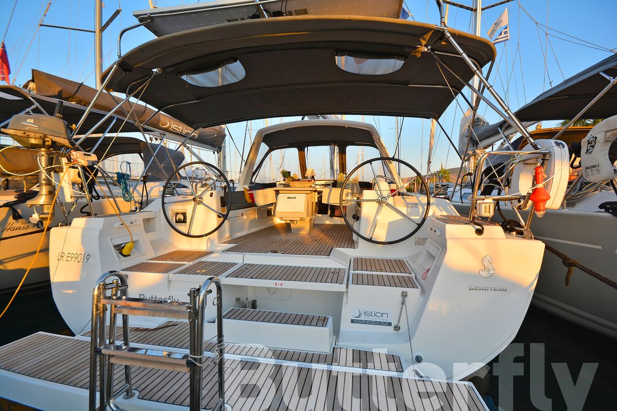 Deck of Butterfly, a Beneteau Oceanis 45 sailboat at Kos, Greece