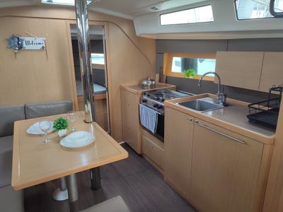 Galley of Zografia, a Beneteau Oceanis 38 sailboat at Municipal Unit of Lefkada, Greece