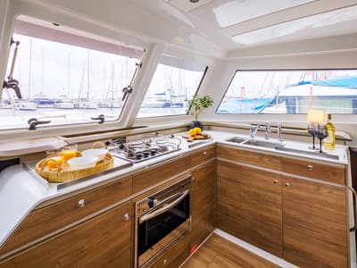 Galley of Metal Blue, a Bali Catspace catamaran at Benitses, Greece