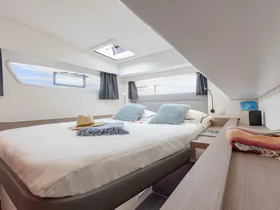 Cabin on Alternate Current, a Fountaine Pajot Elba 45 catamaran at Road Town, British Virgin Islands