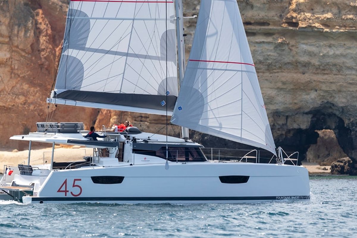 Exterior view of Alternate Current, a Fountaine Pajot Elba 45 catamaran at Road Town, British Virgin Islands