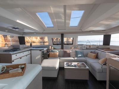Salon of Alternate Current, a Fountaine Pajot Elba 45 catamaran at Road Town, British Virgin Islands