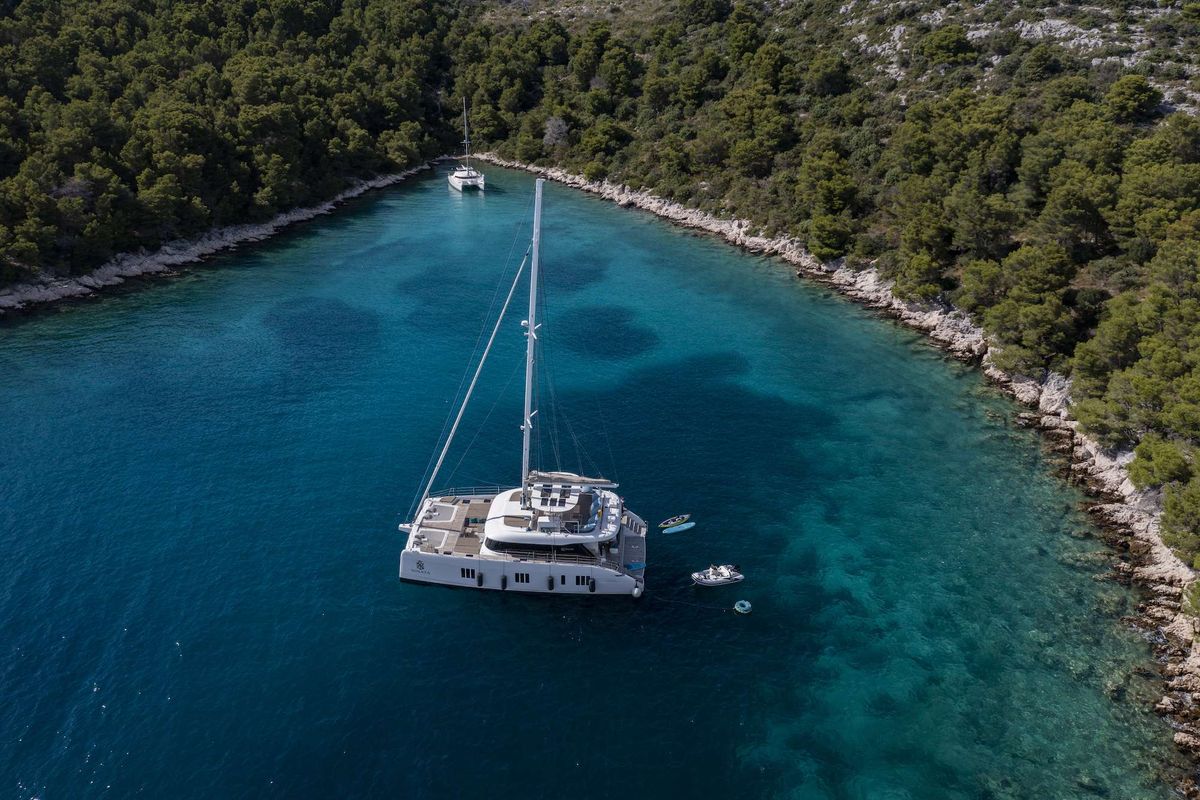 Exterior view of Sinata, a Sunreef Yachts Sunreef 60 catamaran at Općina Rogoznica, Croatia