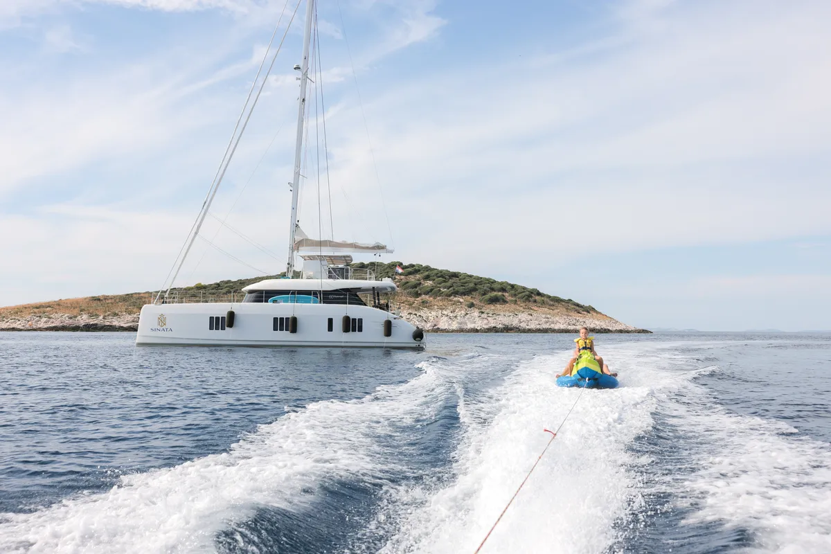 Exterior view of Sinata, a Sunreef Yachts Sunreef 60 catamaran at Općina Rogoznica, Croatia