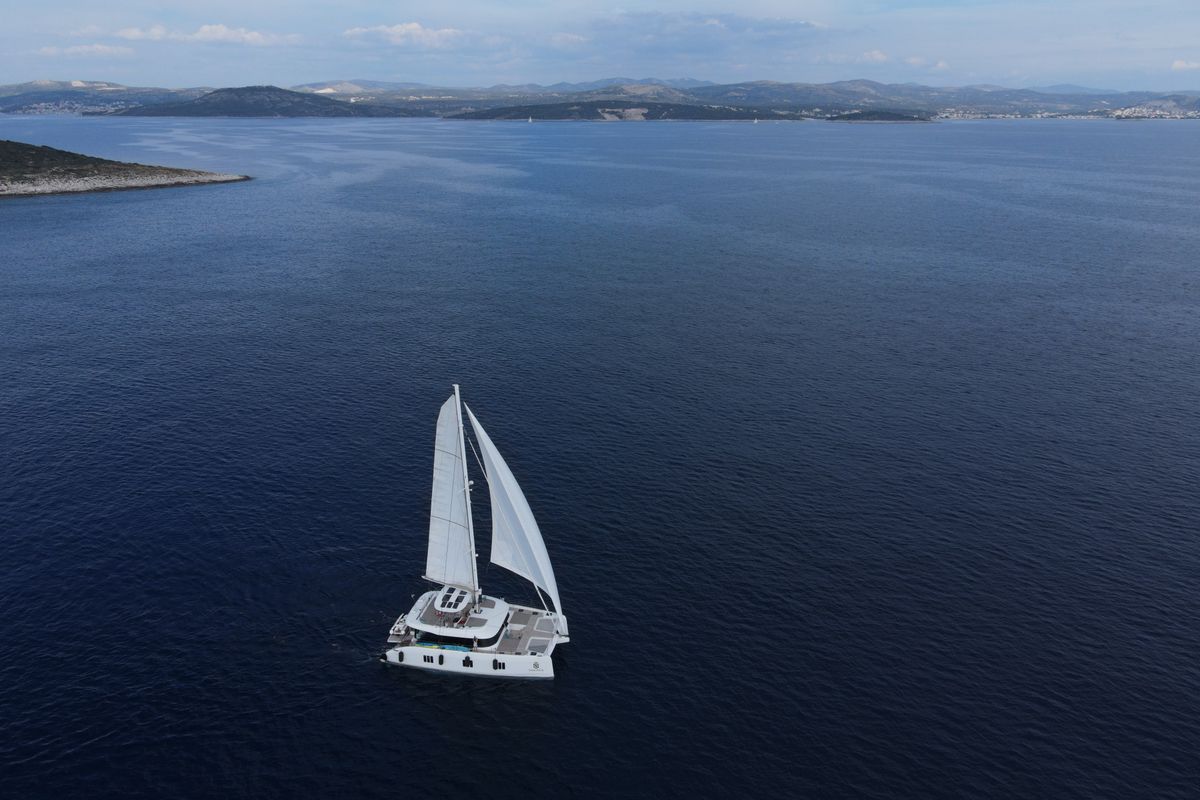 Exterior view of Sinata, a Sunreef Yachts Sunreef 60 catamaran at Općina Rogoznica, Croatia