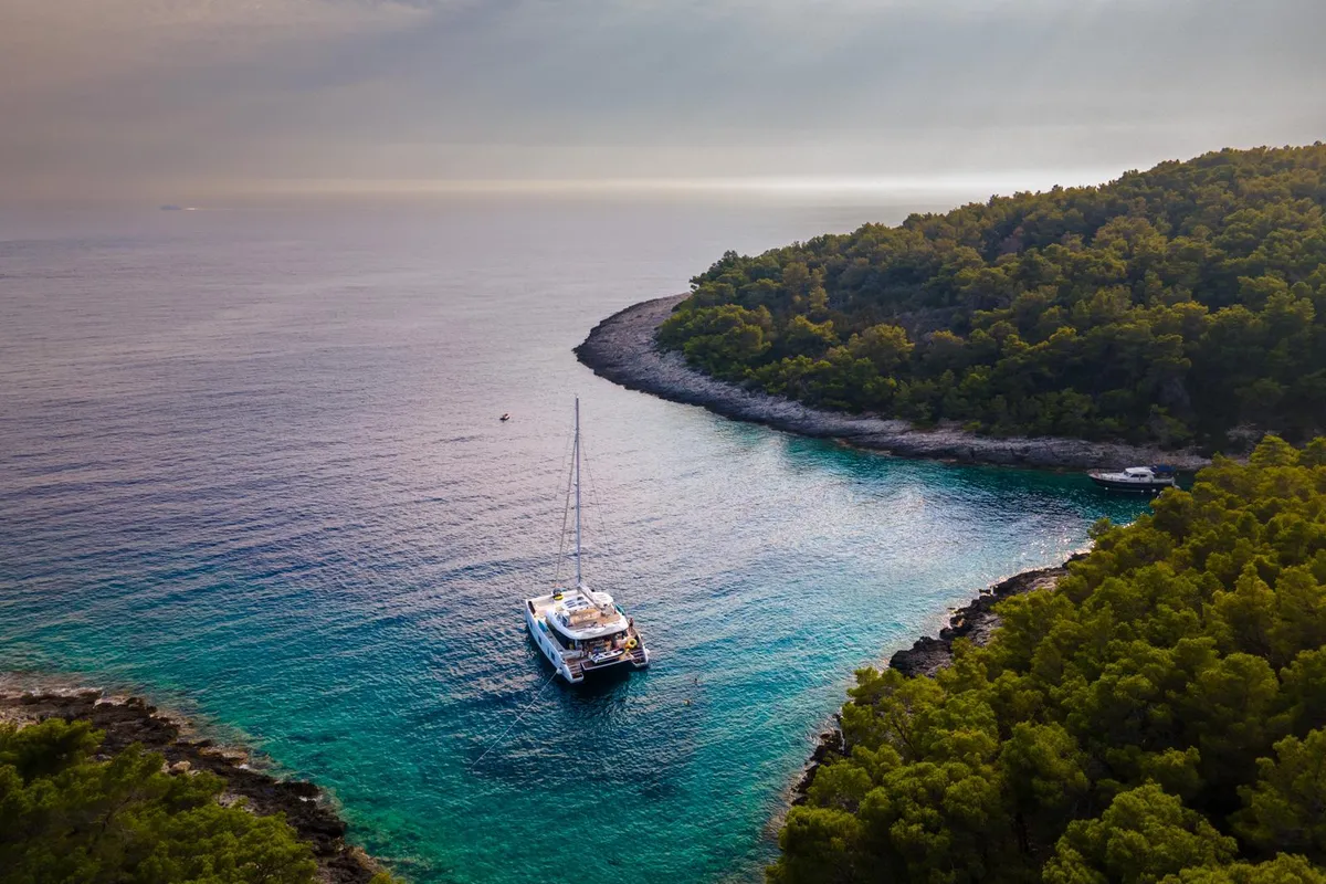 Exterior view of Sinata, a Sunreef Yachts Sunreef 60 catamaran at Općina Rogoznica, Croatia