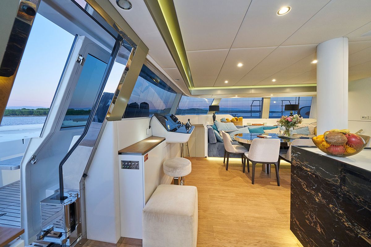 Cockpit of Sinata, a Sunreef Yachts Sunreef 60 catamaran at Općina Rogoznica, Croatia