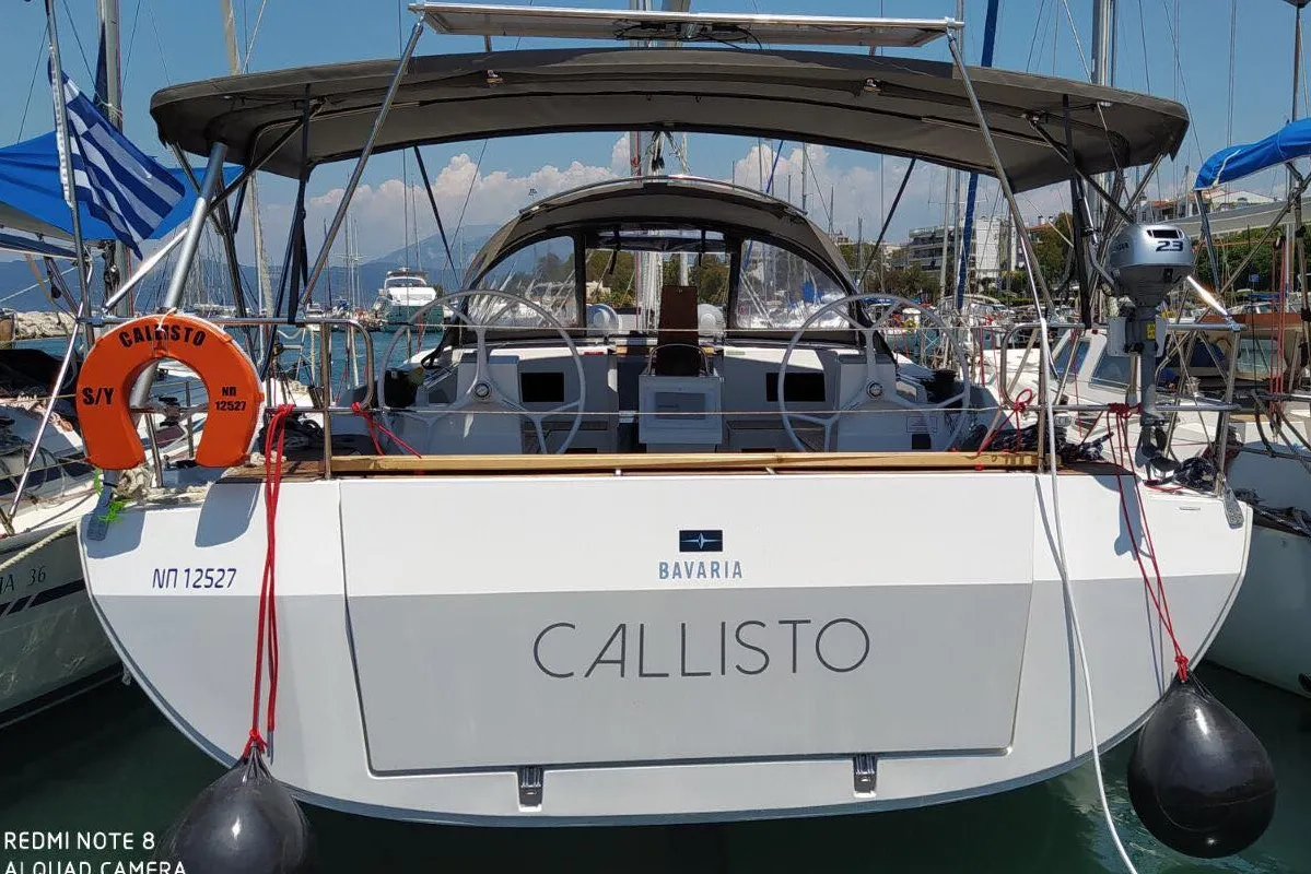 Exterior view of Callisto, a Bavaria Cruiser 45 sailboat at Municipal Unit of Ellomenos, Greece