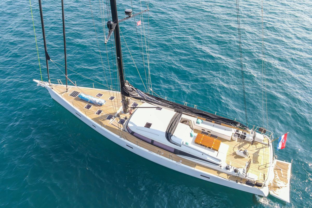 Exterior view of Bubbles, a CNB 76 sailboat at Grad Kaštela, Croatia