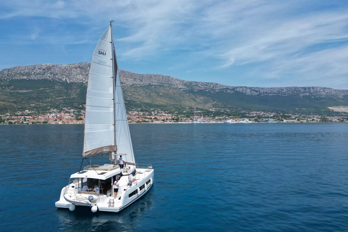 Exterior view of Osibova, a Bali Catspace catamaran at Grad Kaštela, Croatia